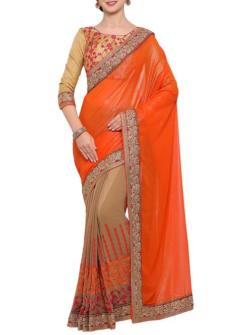 orange embroidered half & half saree with blouse - 15326535 - Very Small Image - 1
