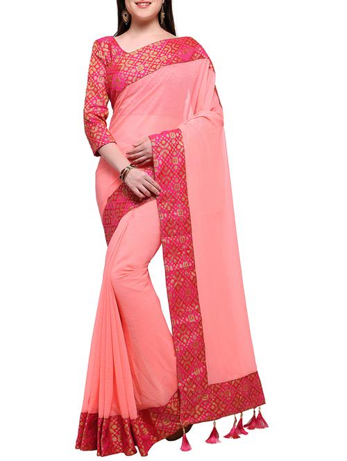 jacquard border georgette saree with tassels with blouse - 15326542 - Very Small Image - 1