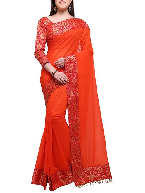jacquard border georgette saree with blouse - 15326543 - Very Small Image - 1