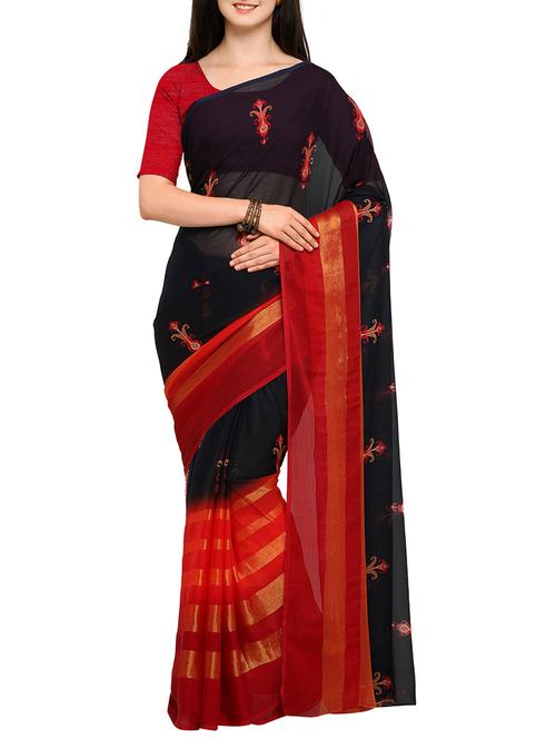 all over printed crepe saree with blouse - 15326568 - Very Small Image - 1