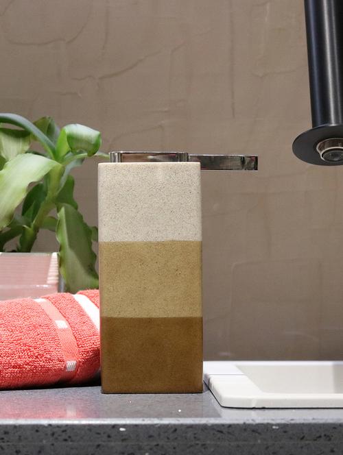 liquid soap dispenser, brown polyresin soap dispenser for kitchen, bathroom or common basin - 15327194 - Very Small Image - 1