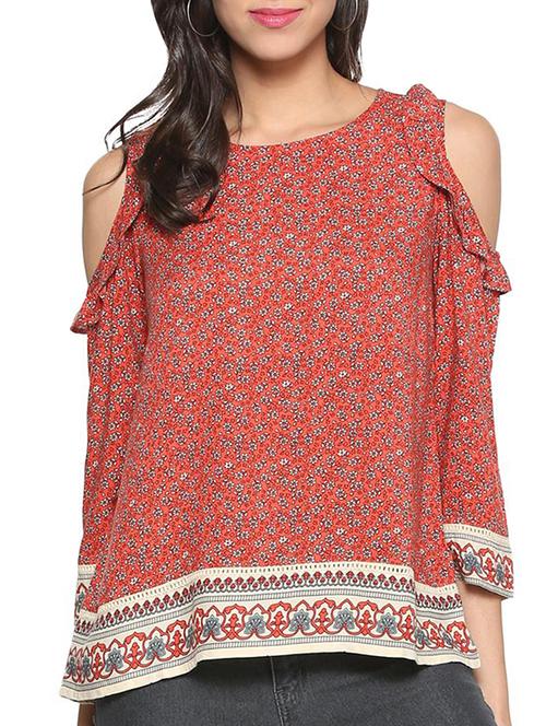 cold shoulder ruffle trim top - 15327616 - Very Small Image - 1