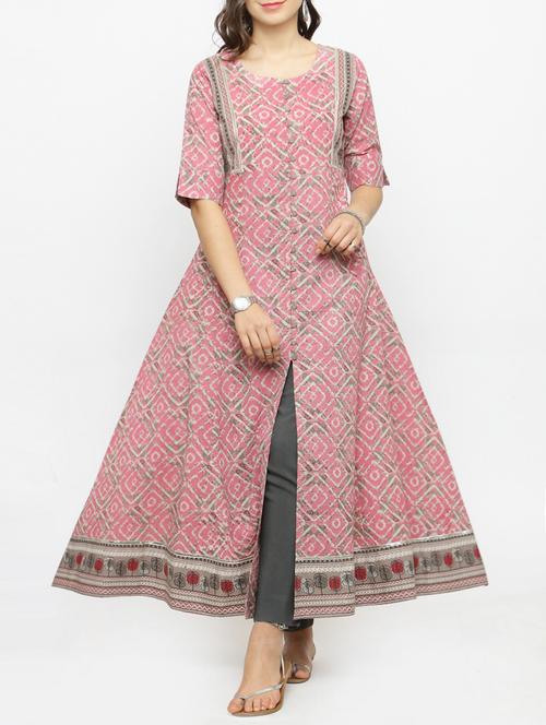 dabu print front open kurta & pant set - 15328027 - Very Small Image - 1