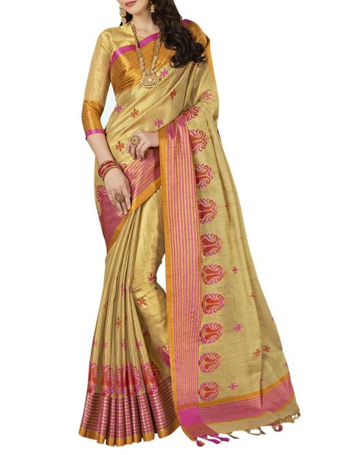 embroidered cotton silk saree with blouse - 15328211 - Very Small Image - 1