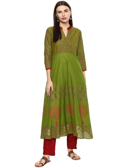 flared hand block kurta - 15328393 - Very Small Image - 1