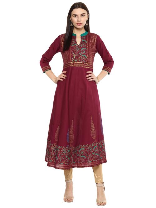 flared hand block kurta - 15328394 - Very Small Image - 1