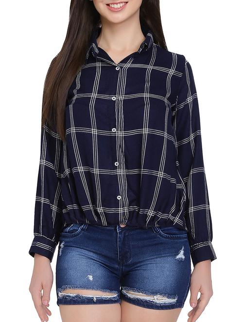 long sleeve checkered blouson top - 15330039 - Very Small Image - 1