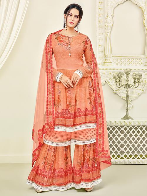 printed semi-stitched sharara suit - 15330276 - Very Small Image - 1