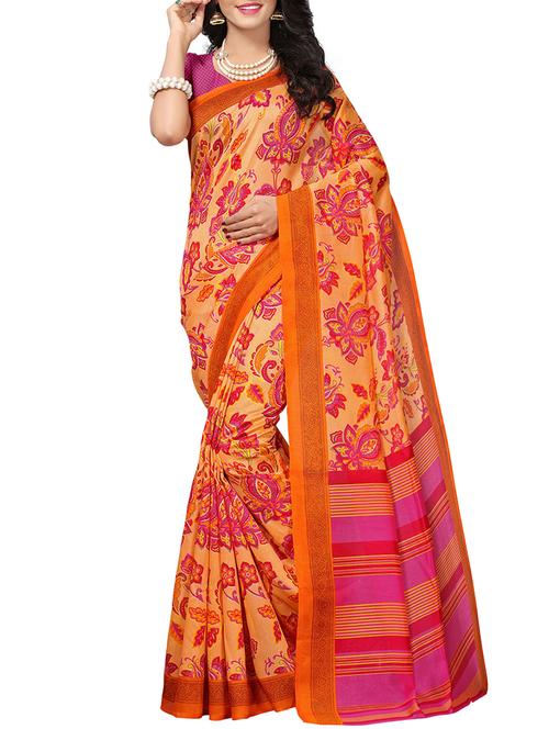 contrast bordered printed saree with blouse - 15331767 - Very Small Image - 1