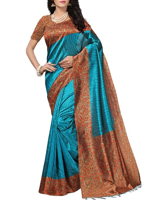 contrast bordered saree with blouse - 15331770 - Very Small Image - 1
