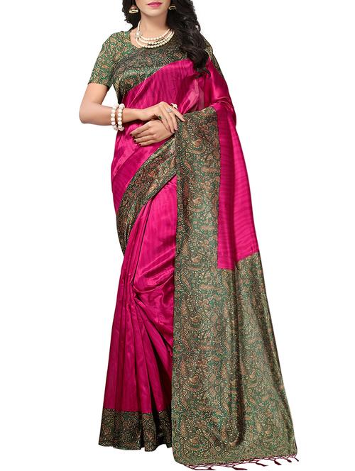 contrast bordered saree with blouse - 15331772 - Very Small Image - 1