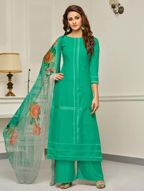 embroidered unstitched palazzo suit - 15331781 - Very Small Image - 1