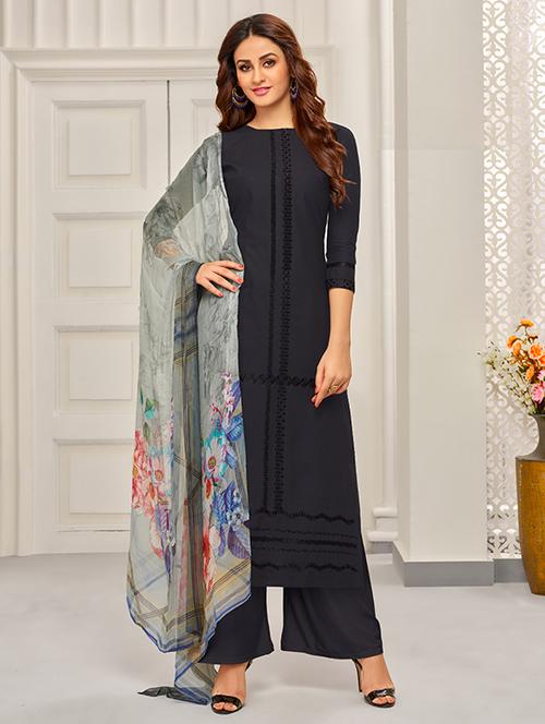embroidered unstitched palazzo suit - 15331783 - Very Small Image - 1