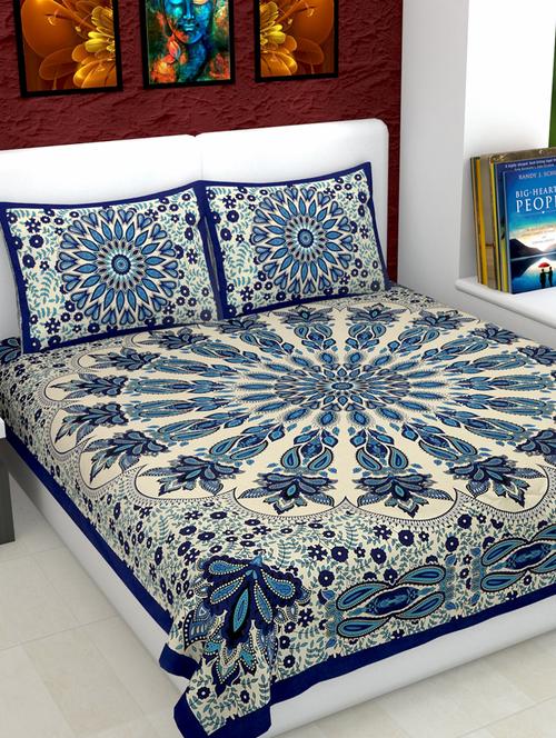 jaipuri cotton double bedsheet with 2 pillow covers - 15332196 - Very Small Image - 1