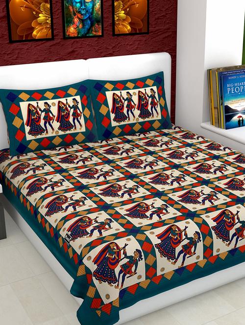 jaipuri cotton double bedsheet with 2 pillow covers - 15332198 - Very Small Image - 1