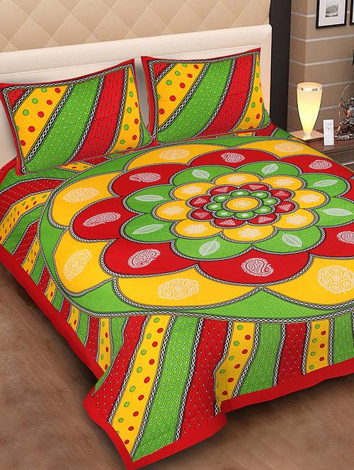 jaipuri cotton double bedsheet with 2 pillow covers - 15332202 - Very Small Image - 1