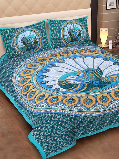 jaipuri cotton double bedsheet with 2 pillow covers - 15332218 - Very Small Image - 1