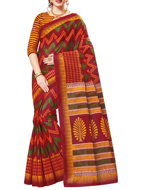 geometric print cotton saree with blouse - 15332786 - Very Small Image - 1
