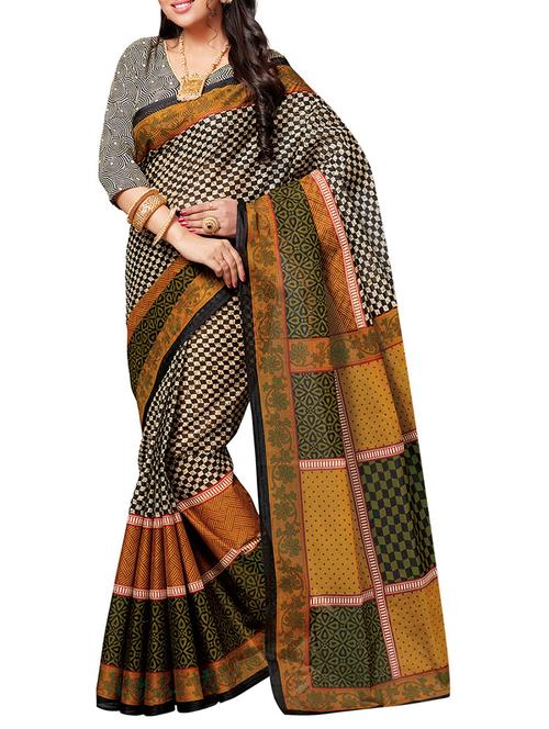 checkered print cotton saree with blouse - 15332797 - Very Small Image - 1