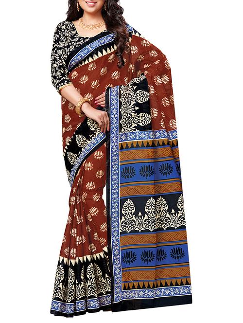 floral print cotton saree with blouse - 15332808 - Very Small Image - 1