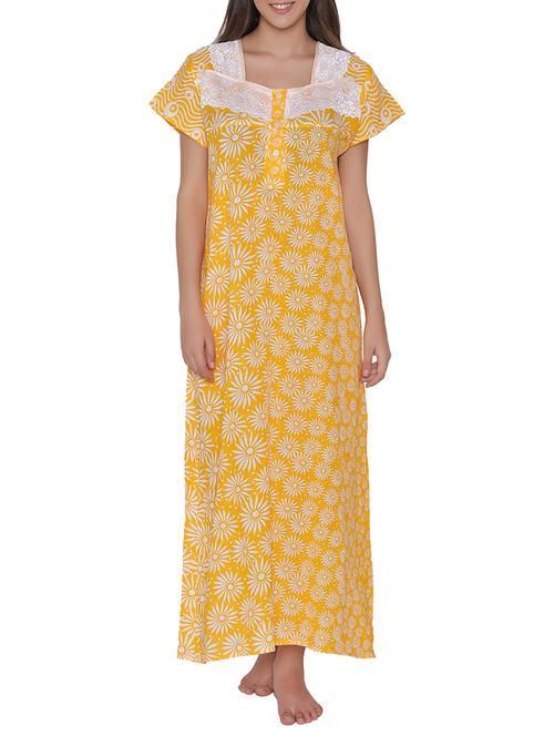 yellow floral printed nighty - 15332939 - Very Small Image - 1