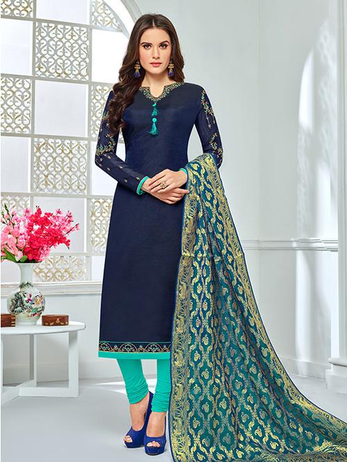 embroidered unstitched churidaar suit - 15333548 - Very Small Image - 1