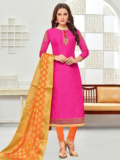 embroidered unstitched churidaar suit - 15333550 - Very Small Image - 1