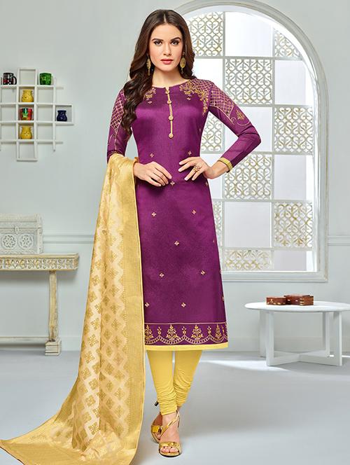 embroidered unstitched churidaar suit - 15333551 - Very Small Image - 1
