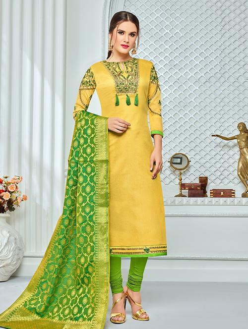 embroidered unstitched churidaar suit - 15333554 - Very Small Image - 1