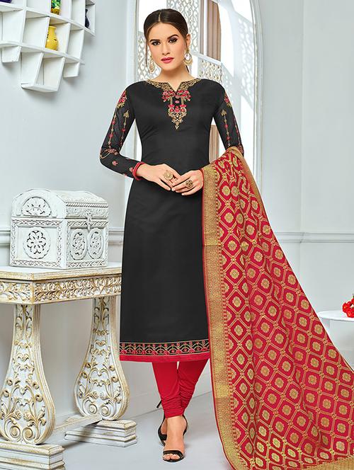 embroidered unstitched churidaar suit - 15333557 - Very Small Image - 1