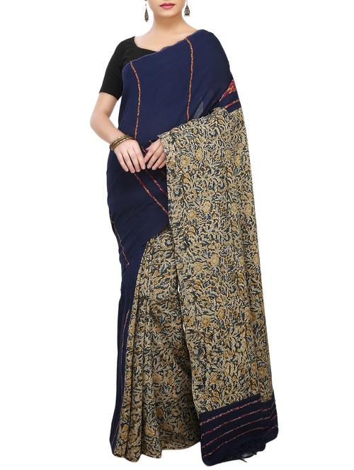 kalamkari half & half handloom saree - 15334286 - Very Small Image - 1