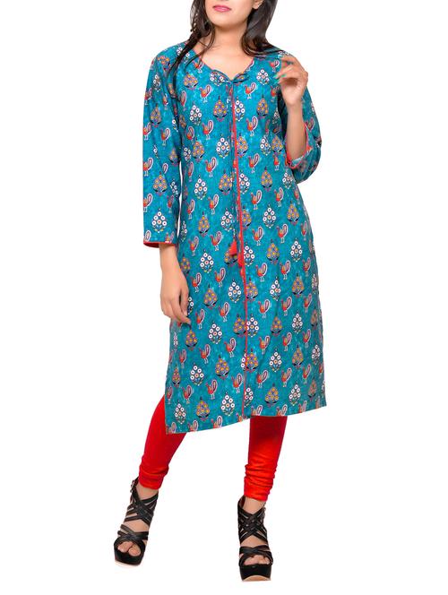slit straight printed kurta with tassels - 15334537 - Very Small Image - 1