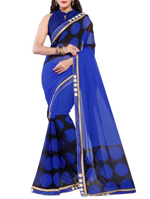 lace border royal blue saree with blouse - 15335441 - Very Small Image - 1