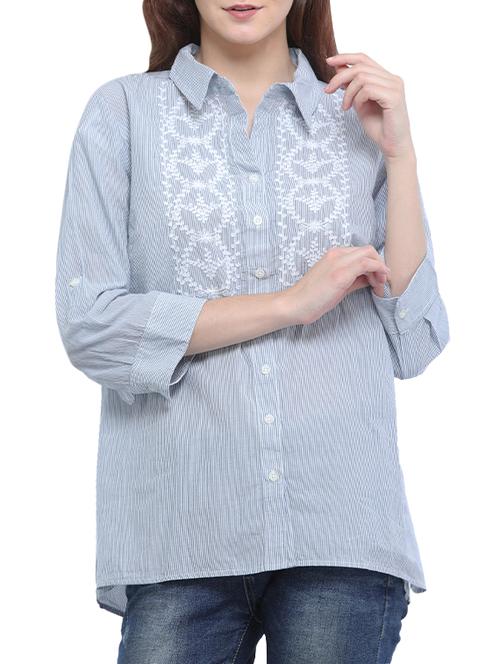 embroidered pin striped shirt - 15335571 - Very Small Image - 1