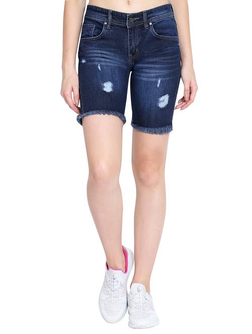 ripped fringed hem denim shorts - 15335640 - Very Small Image - 1