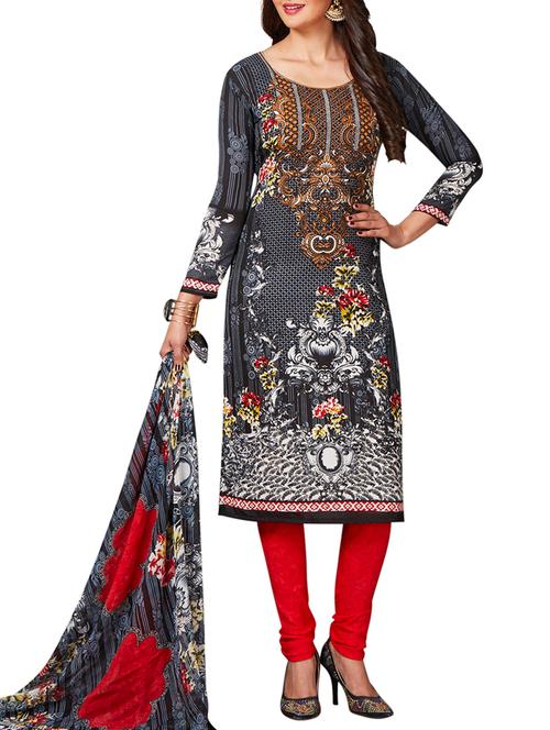 charcoal unstitched churidaar suit - 15335696 - Very Small Image - 1