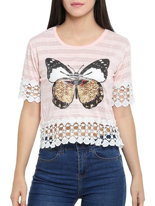 crochet detail graphic print top - 15336013 - Very Small Image - 1