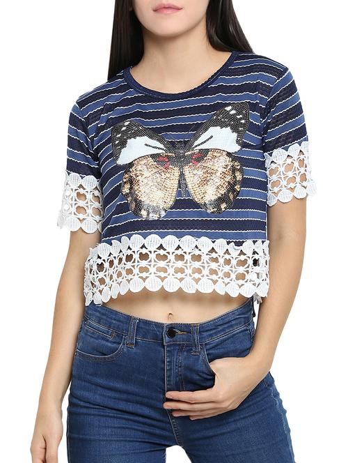 crochet detail graphic print top - 15336017 - Very Small Image - 1