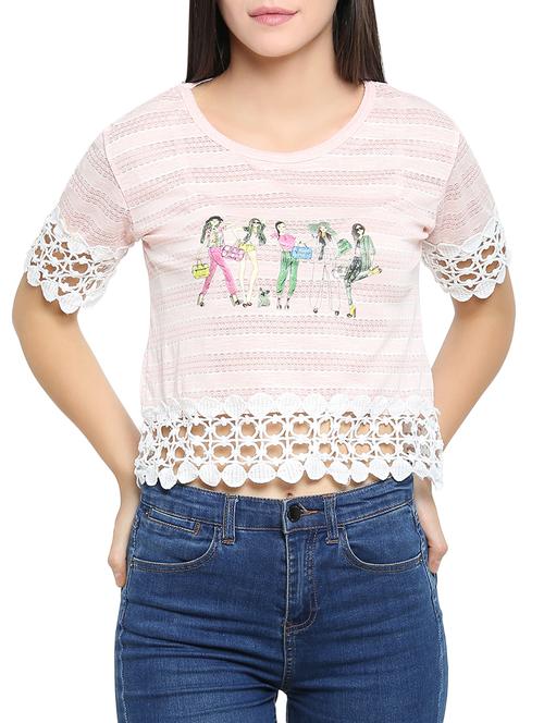 crochet detail graphic print top - 15336018 - Very Small Image - 1