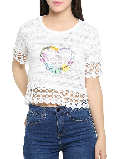 crochet detail graphic print top - 15336026 - Very Small Image - 1