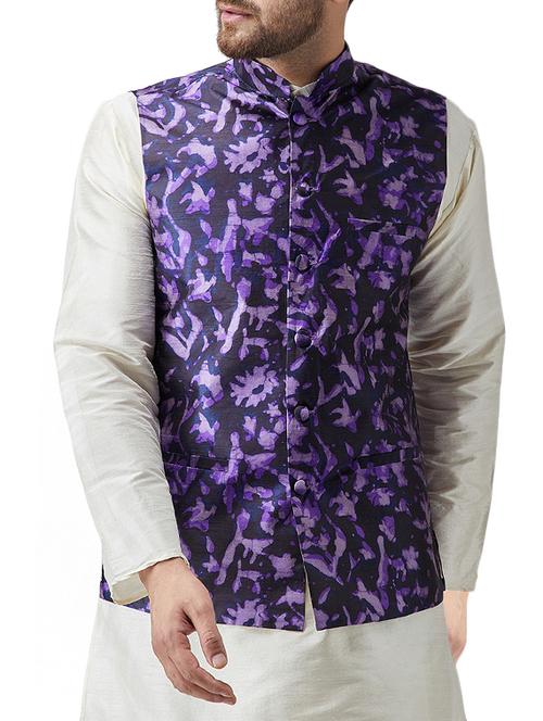 purple silk nehru jacket - 15336181 - Very Small Image - 1