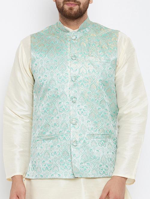 light blue silk nehru jacket - 15336191 - Very Small Image - 1