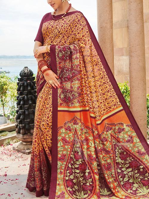 ditsy floral printed saree with blouse - 15337619 - Very Small Image - 1