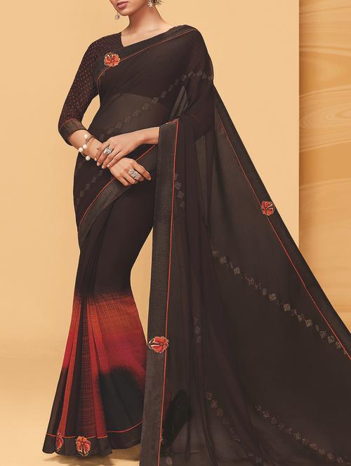 zari work printed saree with blouse - 15337642 - Very Small Image - 1