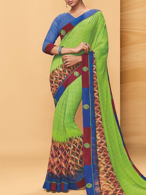 geometrical printed saree with blouse - 15337651 - Very Small Image - 1