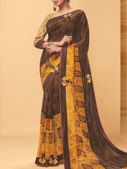paisley bordered printed saree with blouse - 15337652 - Very Small Image - 1