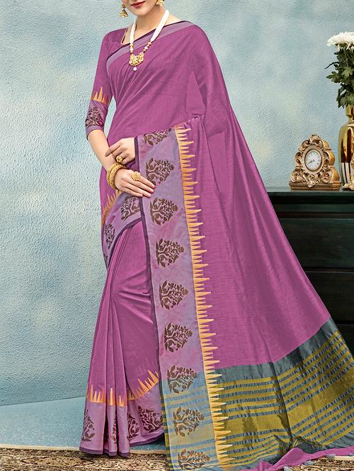 contrast border chanderi saree with blouse - 15337955 - Very Small Image - 1