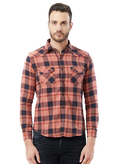 orange checkered casual shirt - 15340214 - Very Small Image - 1