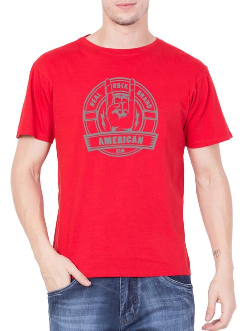 red cotton chest print tshirt - 15340701 - Very Small Image - 1