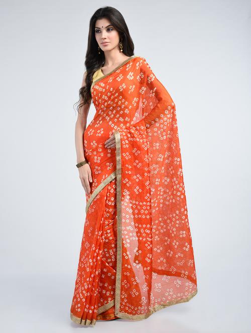 delicate golden lace bandhani saree with blouse - 15341308 - Very Small Image - 1
